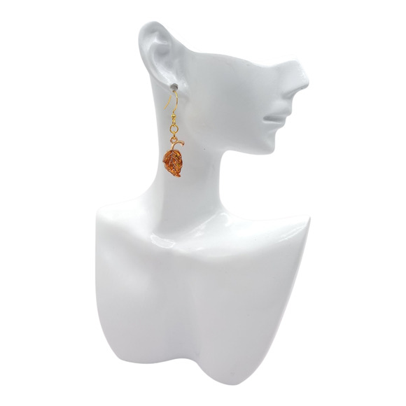 Gold Fall Leaf Earrings Autumn Jewelry Cozy Vibes - Picture 4 of 4